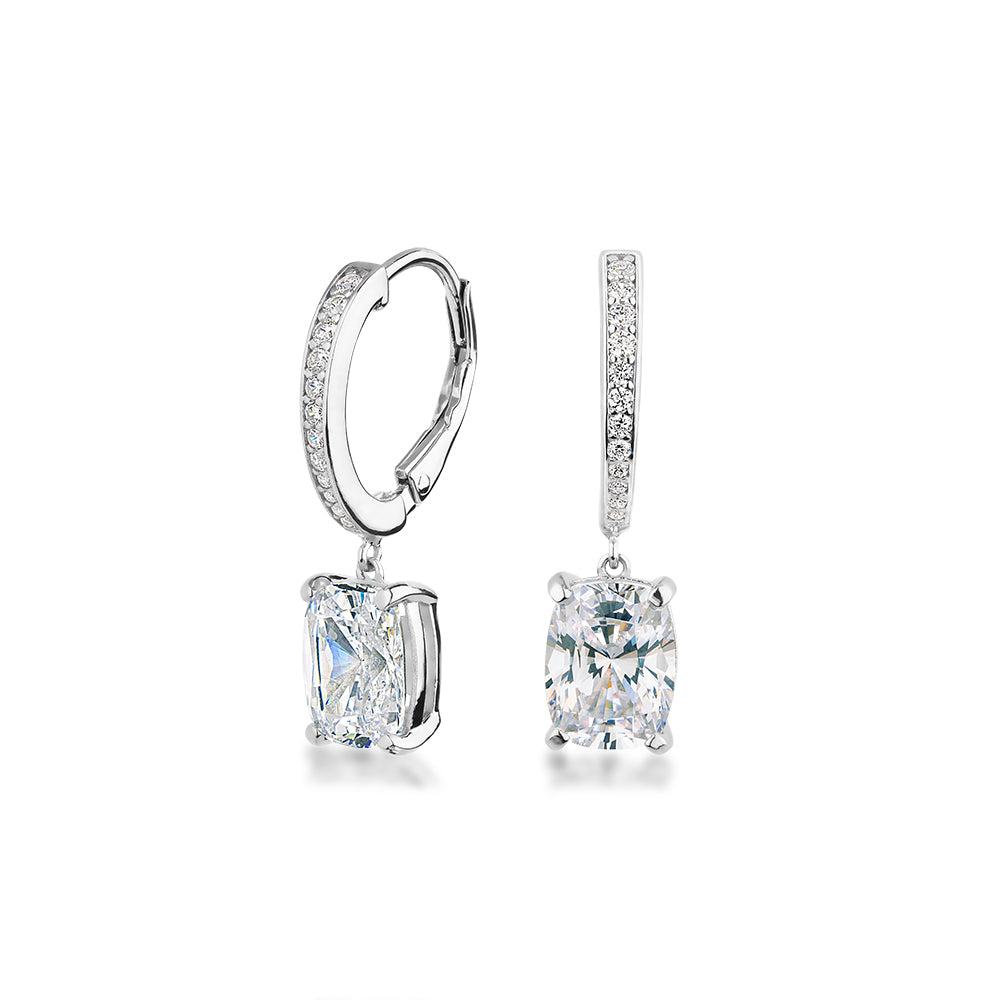 Cushion Radiant and Round Brilliant drop earrings with 5.44 carats* of diamond simulants in sterling silver