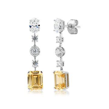 Emerald Cut, Round Brilliant and Oval drop earrings with 6.29 carats* of diamond simulants in sterling silver secondary view