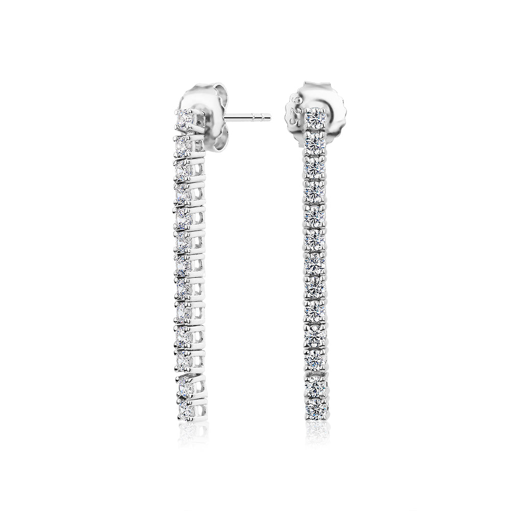 Round Brilliant drop earrings with 0.78 carats* diamond simulants in sterling silver