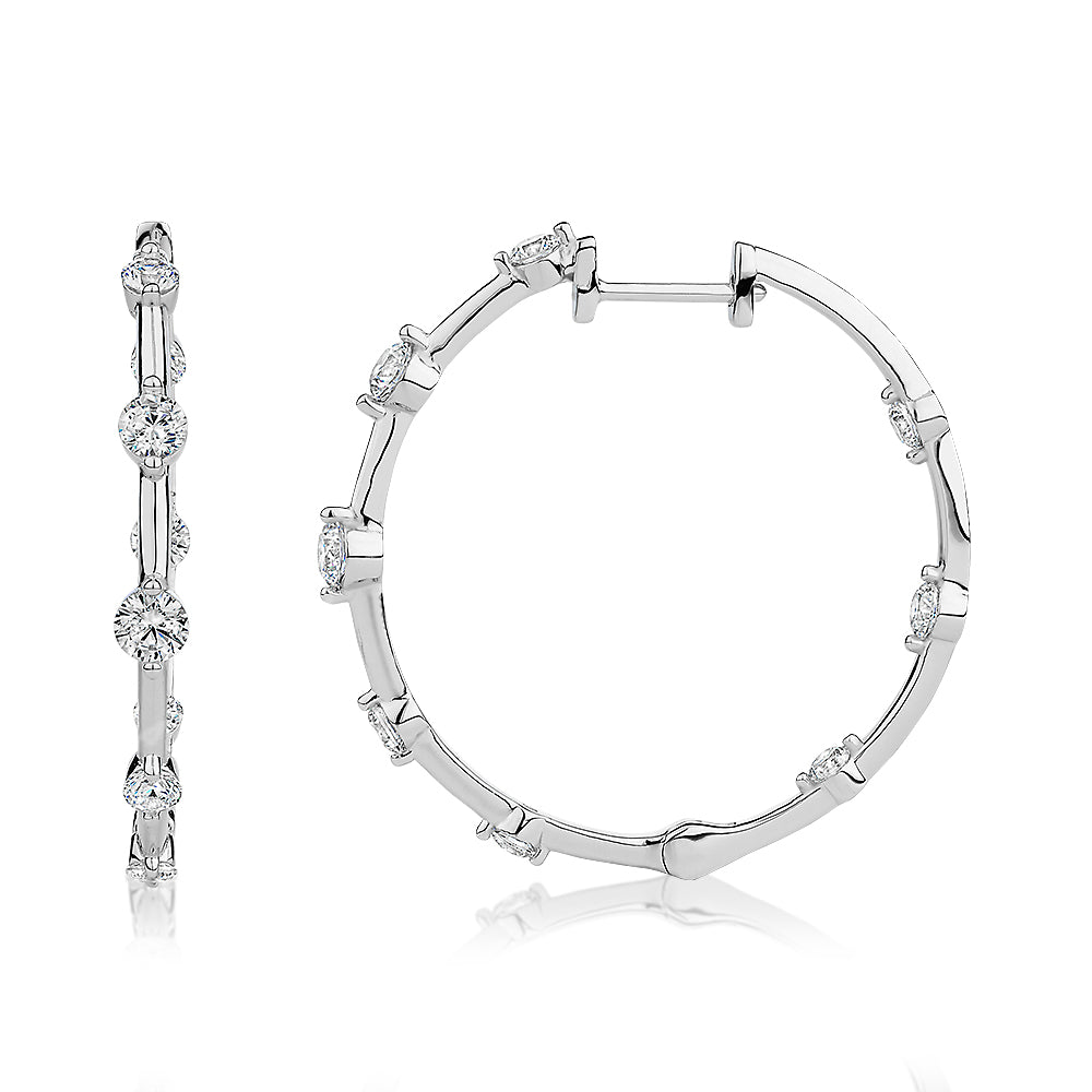 Round Brilliant hoop earrings with 1.56 carats* of diamond simulants in sterling silver