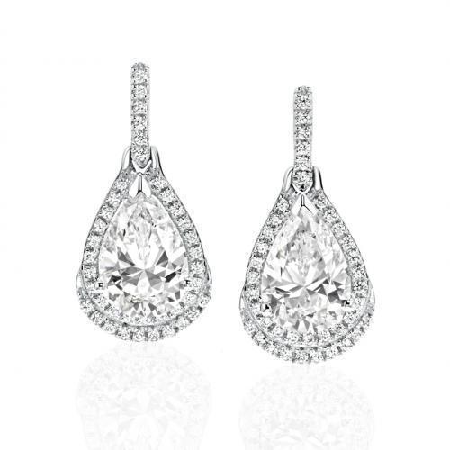 Pear and Round Brilliant halo stud earrings with 3.99 carats* of diamond simulants in 10 carat white gold