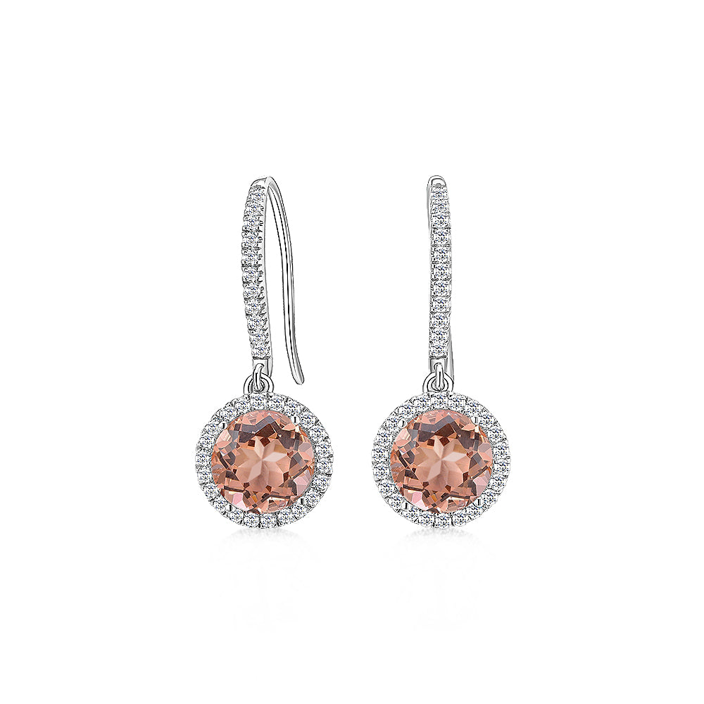 Round Brilliant drop earrings with morganite simulants and 1.2 carats* of diamond simulants in sterling silver