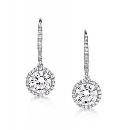 Round Brilliant drop earrings with 6.7 carats* of diamond simulants in sterling silver