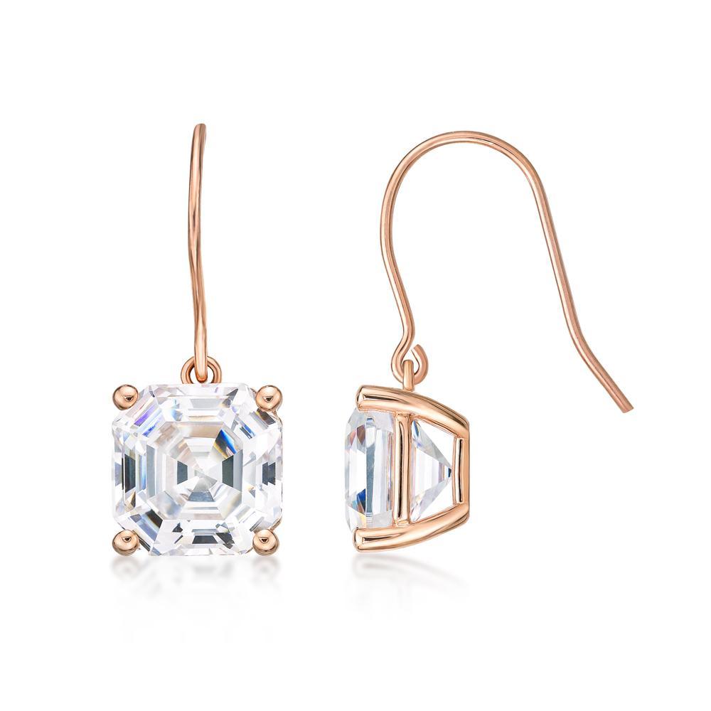 Asscher drop earrings with 11.24 carats* of diamond simulants in 10 carat rose gold
