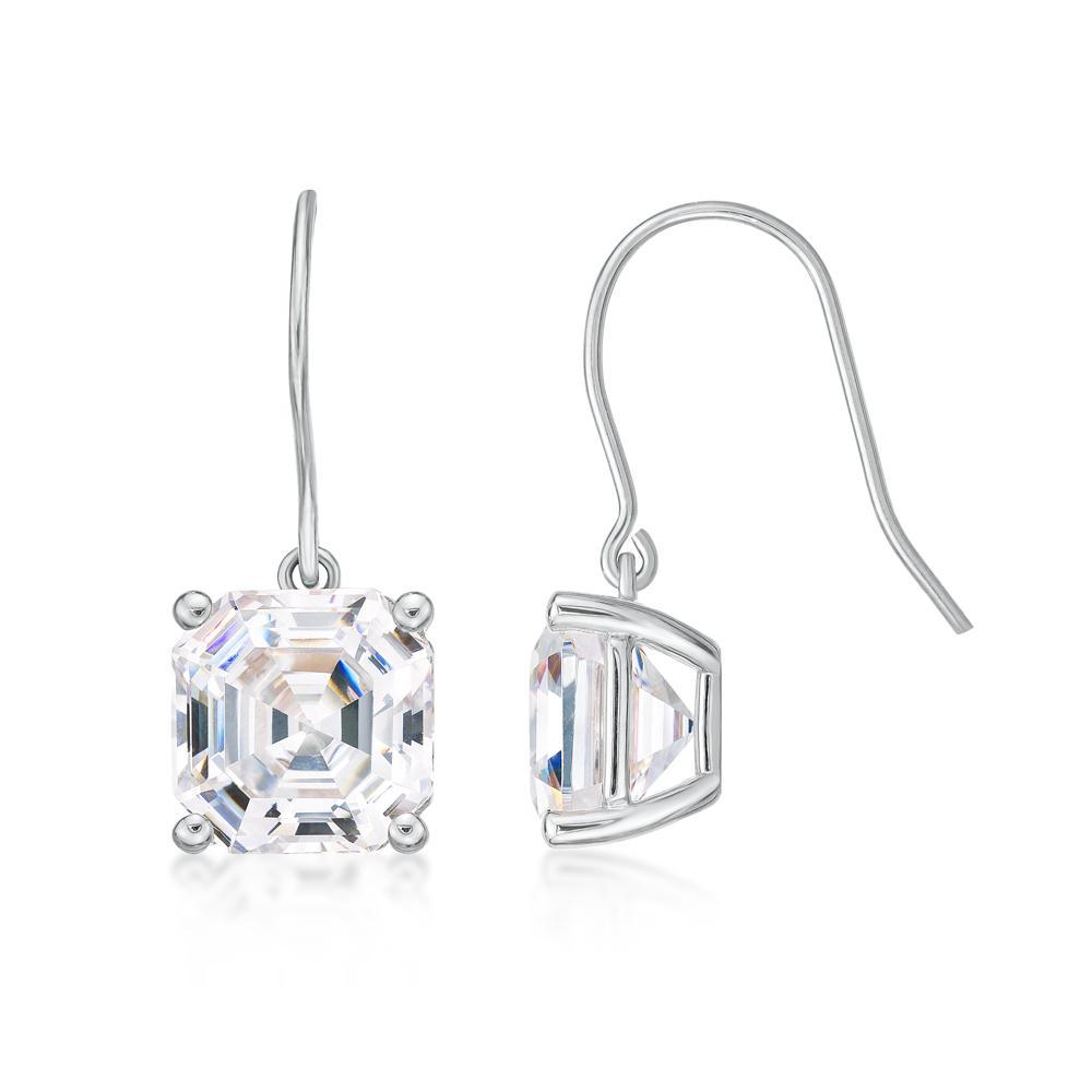 Asscher drop earrings with 11.24 carats* of diamond simulants in 10 carat white gold