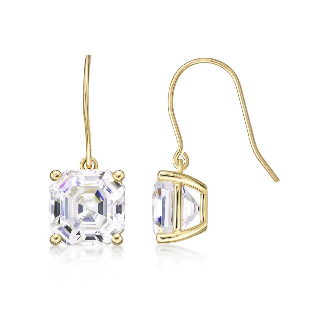 Asscher drop earrings with 11.24 carats* of diamond simulants in 10 carat yellow gold