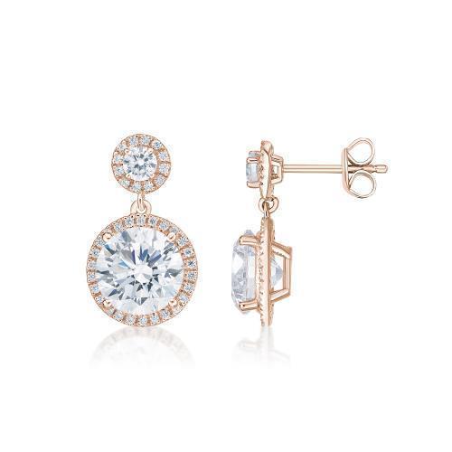 Round Brilliant halo stud earrings with 6.22 carats* of diamond simulants in 10 carat rose gold