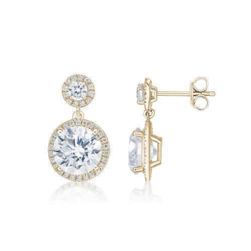 Round Brilliant halo stud earrings with 6.22 carats* of diamond simulants in 10 carat yellow gold