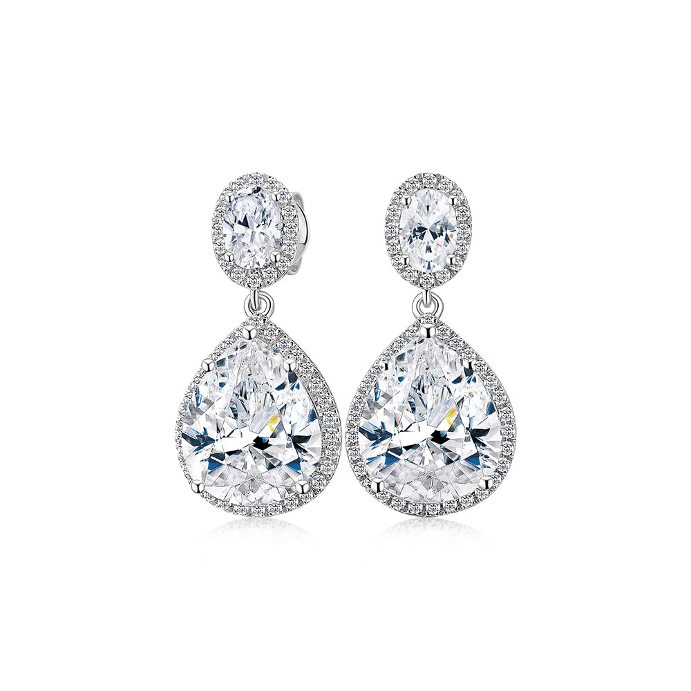 Pear and Oval halo stud earrings with 8.2 carats* of diamond simulants in 10 carat white gold