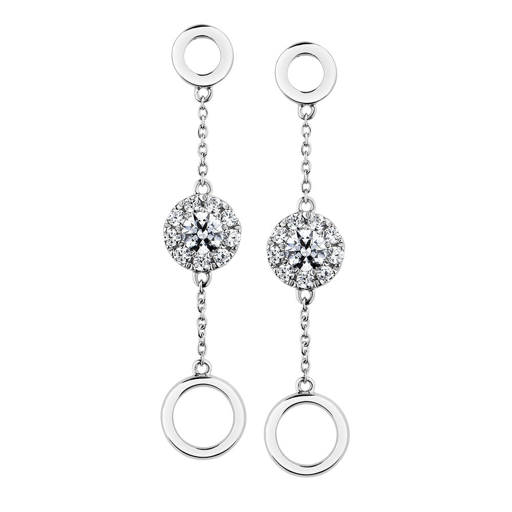 Celeste Round Brilliant drop earrings with 0.4 carats* of diamond simulants in 10 carat white gold