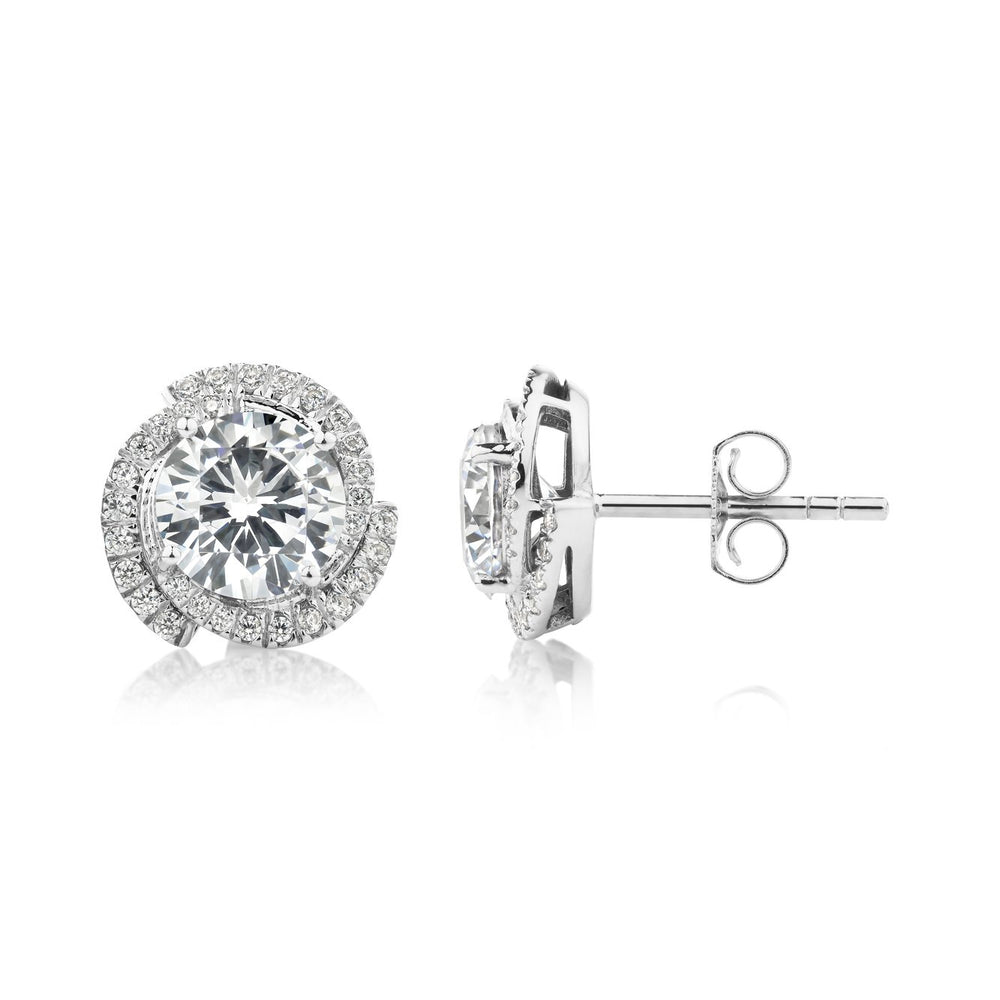 Round Brilliant halo stud earrings with 2.27 carats* of diamond simulants in 10 carat white gold