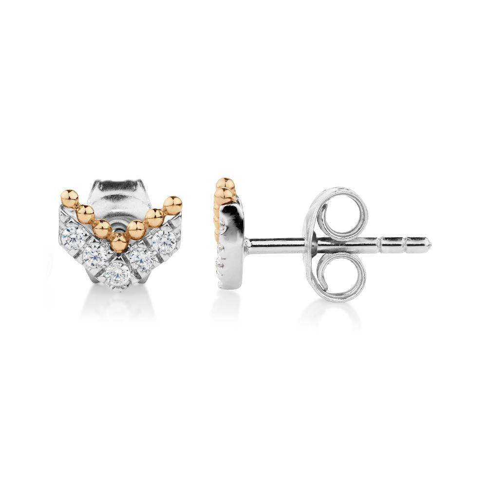 Round Brilliant fancy earrings in 10 carat yellow gold and sterling silver