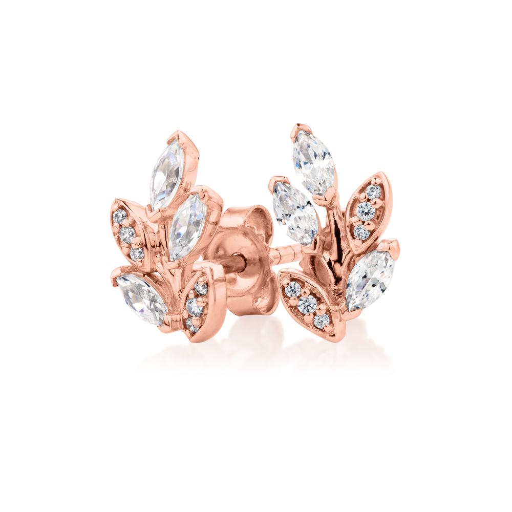 Marquise and Round Brilliant stud earrings with 0.64 carats* of diamond simulants in 10 carat rose gold