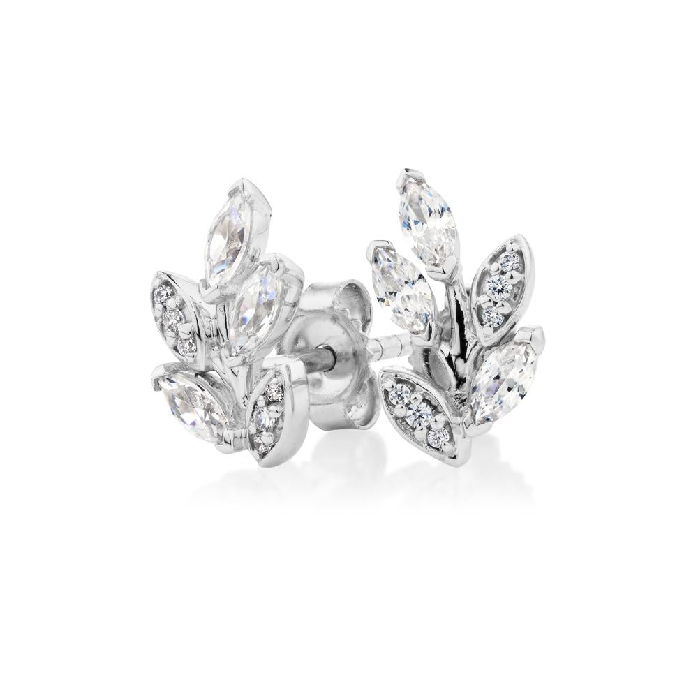 Marquise and Round Brilliant stud earrings with 0.64 carats* of diamond simulants in 10 carat white gold