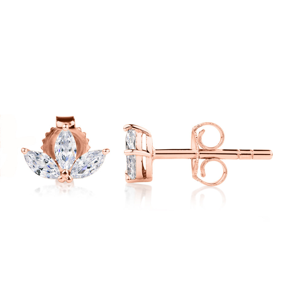 Marquise stud earrings with 0.6 carats* of diamond simulants in 10 carat rose gold