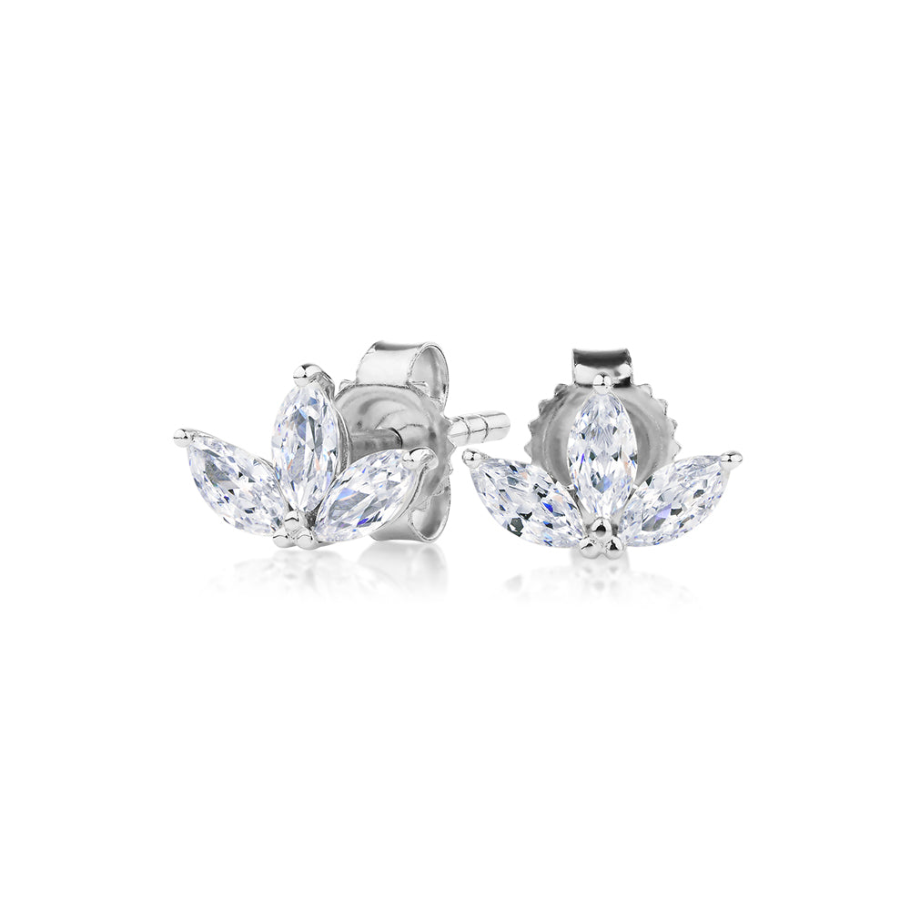 Marquise stud earrings with 0.6 carats* of diamond simulants in 10 carat white gold