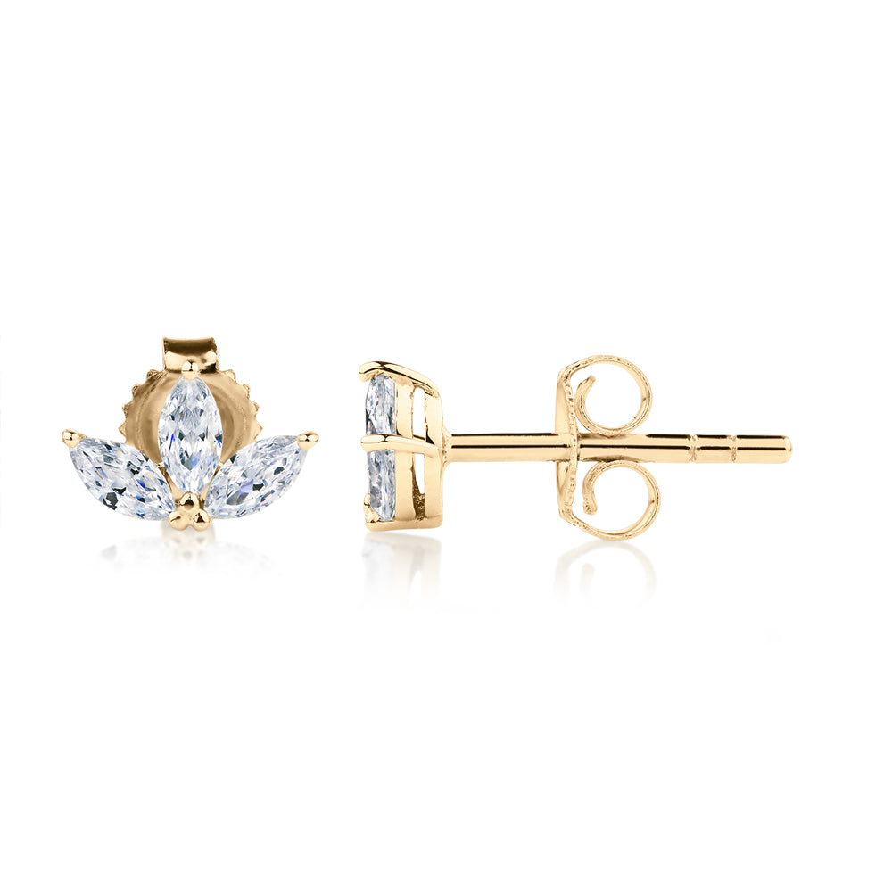 Marquise stud earrings with 0.6 carats* of diamond simulants in 10 carat yellow gold