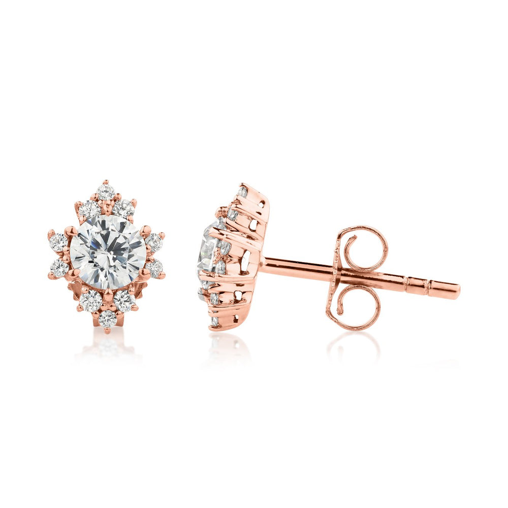 Round Brilliant stud earrings with 0.6 carats* of diamond simulants in 10 carat rose gold
