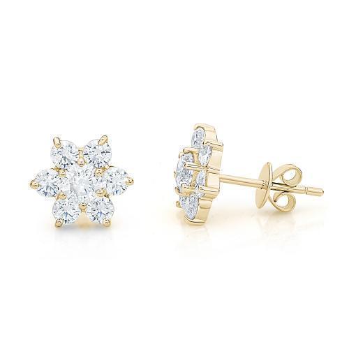 Round Brilliant stud earrings with 1.46 carats* of diamond simulants in 10 carat yellow gold
