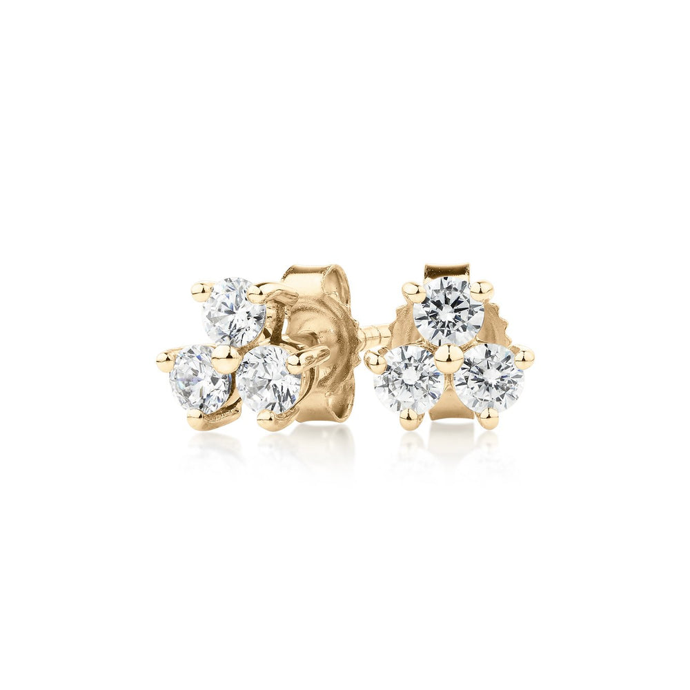Round Brilliant stud earrings with 0.36 carats* of diamond simulants in 10 carat yellow gold