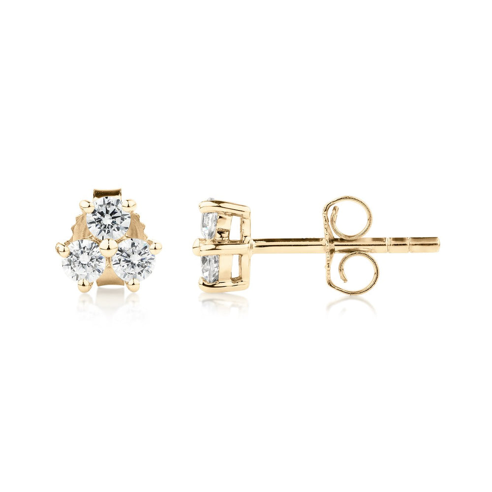 Round Brilliant stud earrings with 0.36 carats* of diamond simulants in 10 carat yellow gold