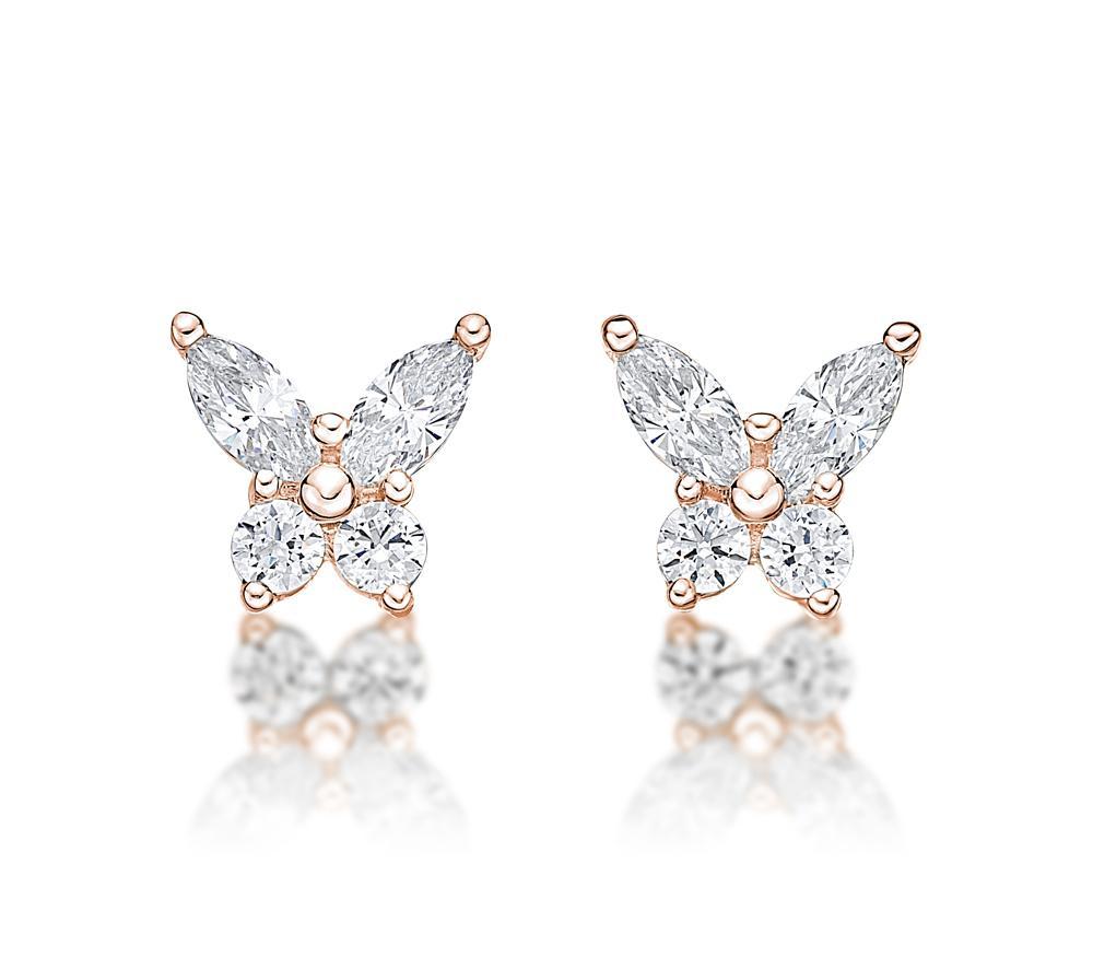 Round Brilliant and Marquise stud earrings with 0.8 carats* of diamond simulants in 10 carat rose gold