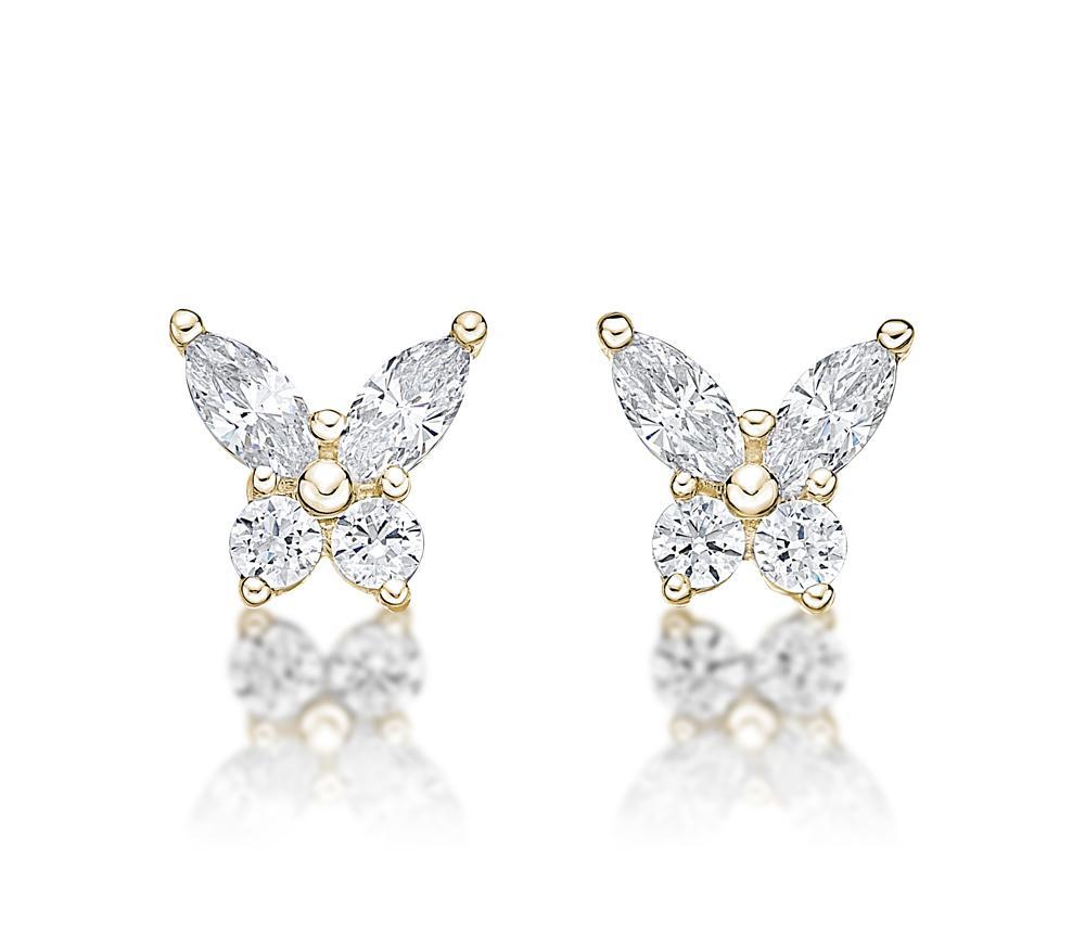 Round Brilliant and Marquise stud earrings with 0.8 carats* of diamond simulants in 10 carat yellow gold