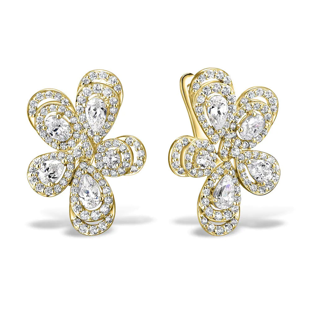 Pear, Oval and Round Brilliant fancy earrings with 2.99 carats* of diamond simulants in 10 carat yellow gold