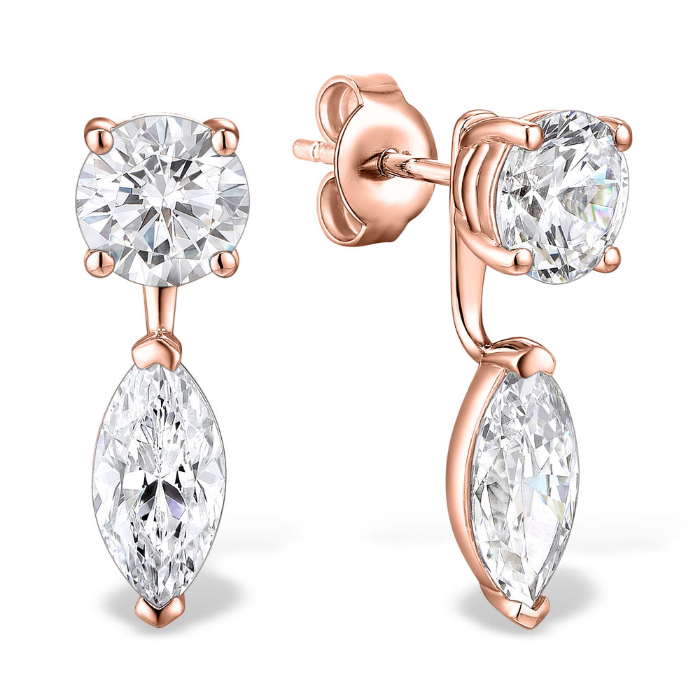Round Brilliant and Pear stud earrings with 5.66 carats* of diamond simulants in 10 carat rose gold
