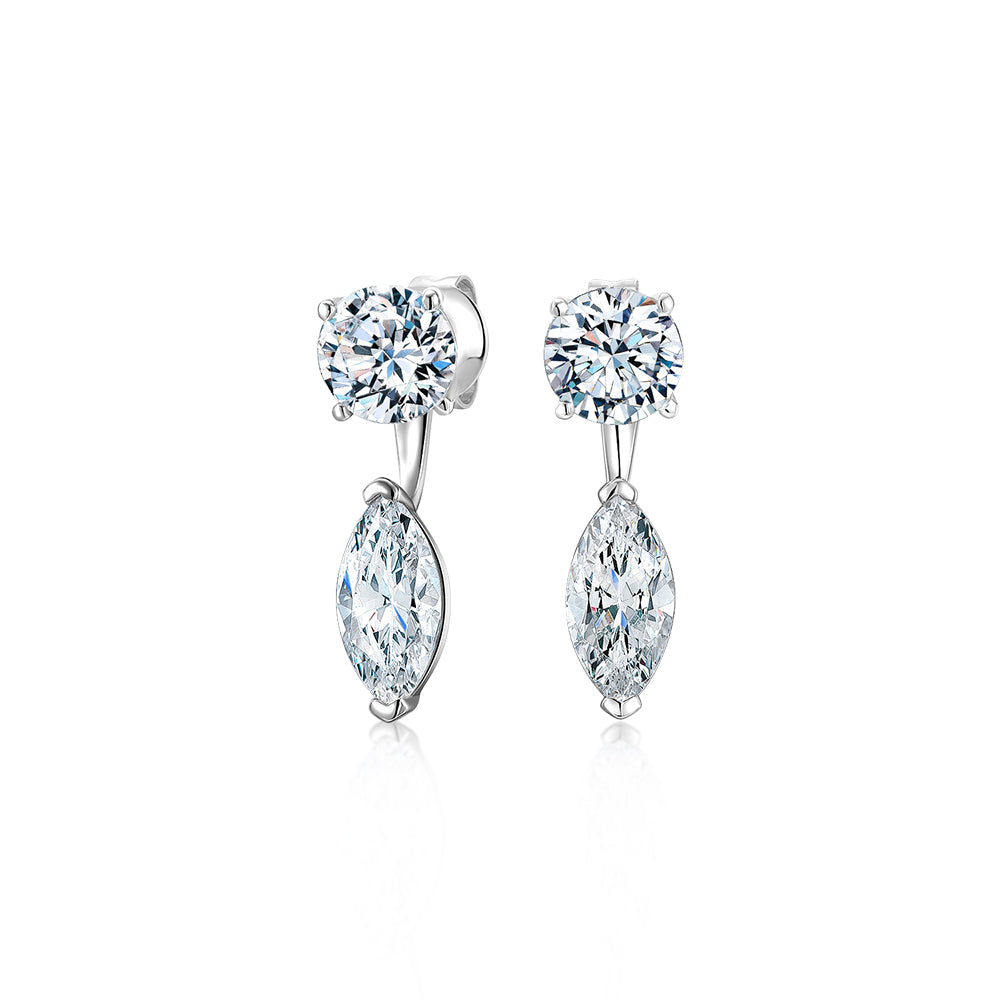 Round Brilliant and Marquise stud earrings with 3.96 carats* of diamond simulants in 10 carat white gold