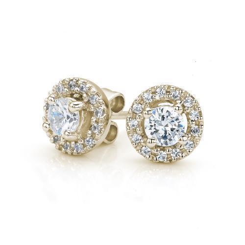 Round Brilliant stud earrings with 0.41 carats* of diamond simulants in 10 carat yellow gold