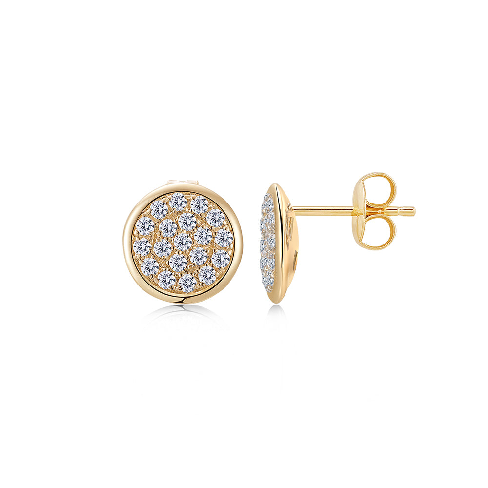 Round Brilliant stud earrings with 0.57 carats* of diamond simulants in 10 carat yellow gold
