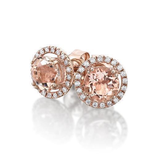 Round Brilliant stud earrings with morganite simulants and 0.2 carats of diamond simulants in 10 carat rose gold