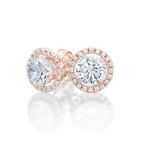 Round Brilliant stud earrings with 2.26 carats* of diamond simulants in 10 carat rose gold