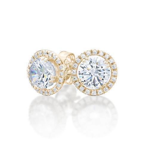 Round Brilliant stud earrings with 2.26 carats* of diamond simulants in 10 carat yellow gold