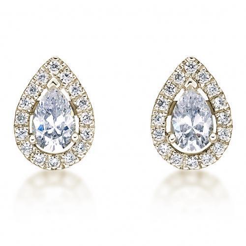 Pear and Round Brilliant stud earrings with 1.87 carats* of diamond simulants in 10 carat yellow gold