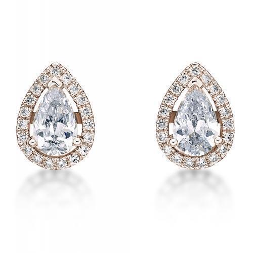 Pear and Round Brilliant stud earrings with 1.87 carats* of diamond simulants in 10 carat rose gold