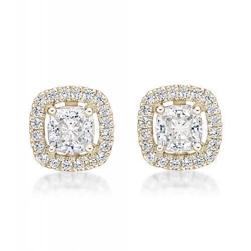 Cushion and Round Brilliant stud earrings with 1.19 carats* of diamond simulants in 10 carat yellow gold