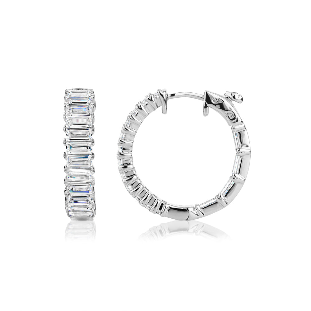 Baguette Sterling Silver Diamante Hoop Earrings Emmy London