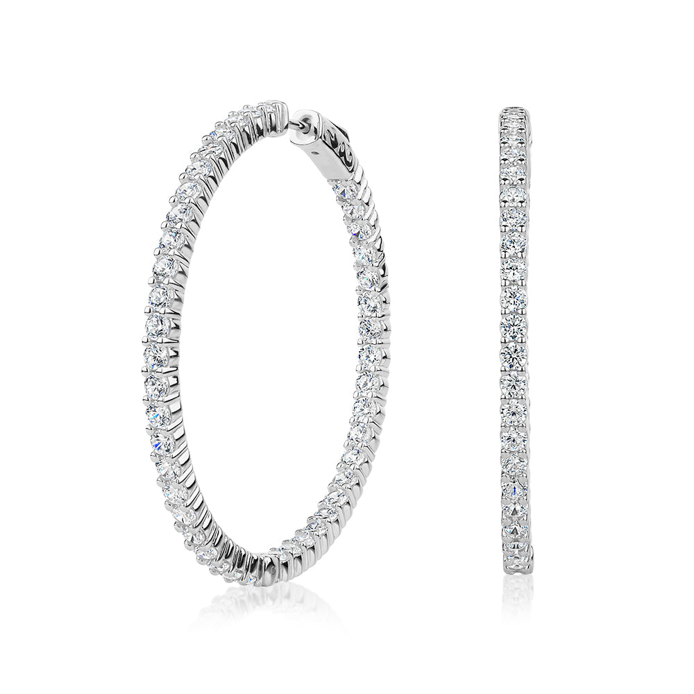 Round Brilliant hoop earrings with 5.16 carats* of diamond simulants in sterling silver