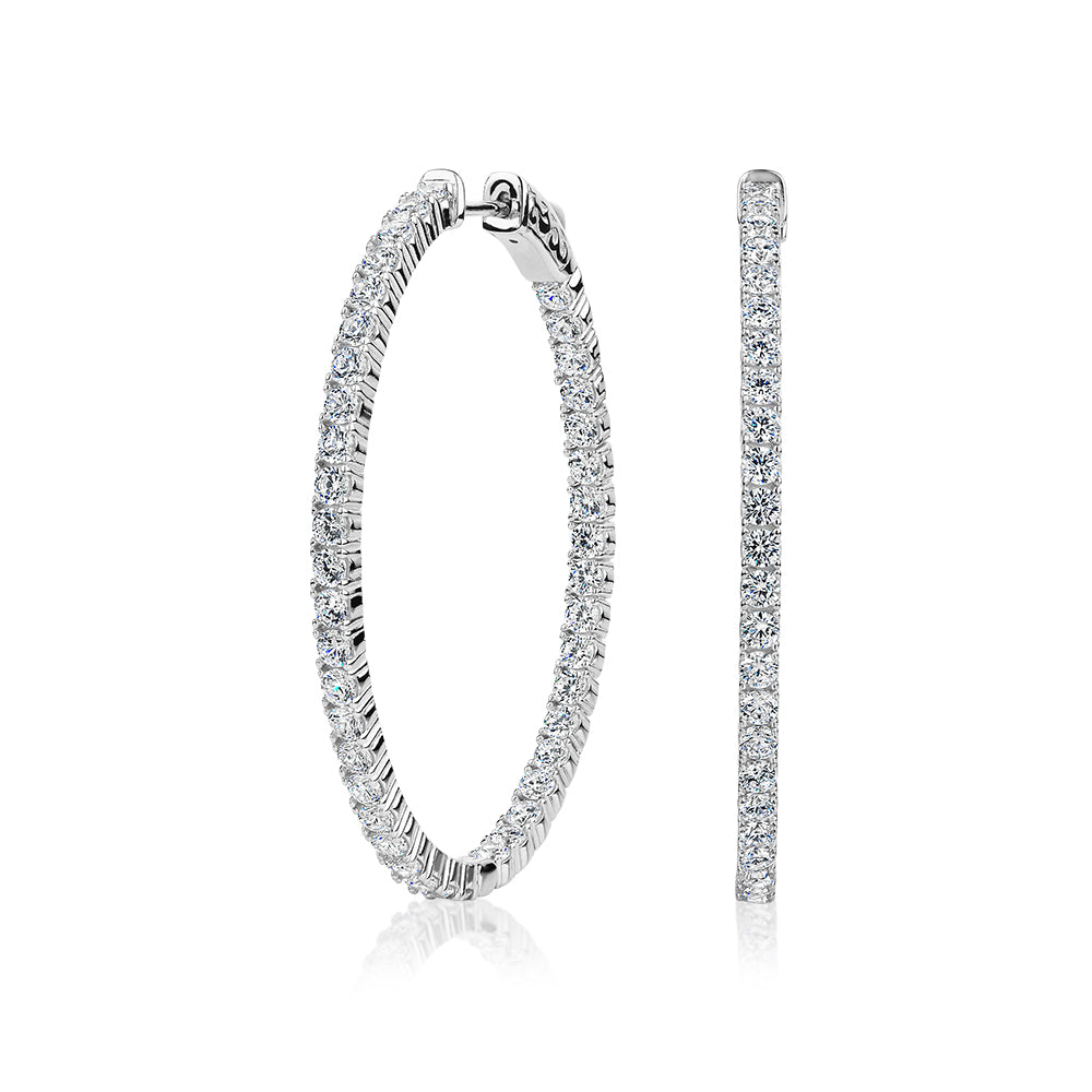 Round Brilliant hoop earrings with 3.36 carats* of diamond simulants in sterling silver