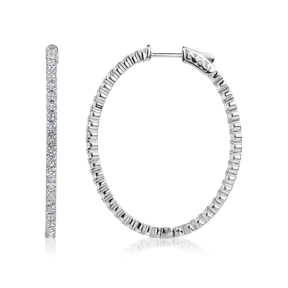 Round Brilliant hoop earrings with 3.36 carats* of diamond simulants in sterling silver