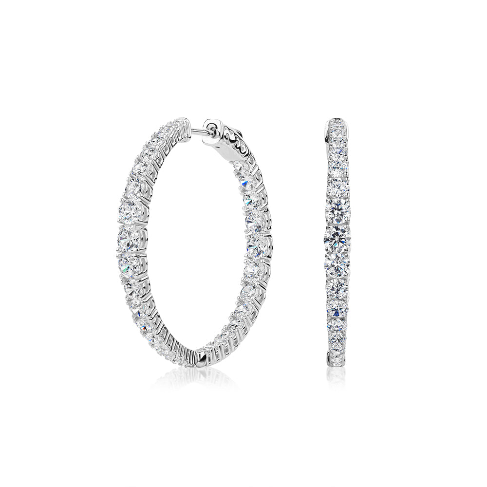 Round Brilliant hoop earrings with 5.93 carats* of diamond simulants in sterling silver
