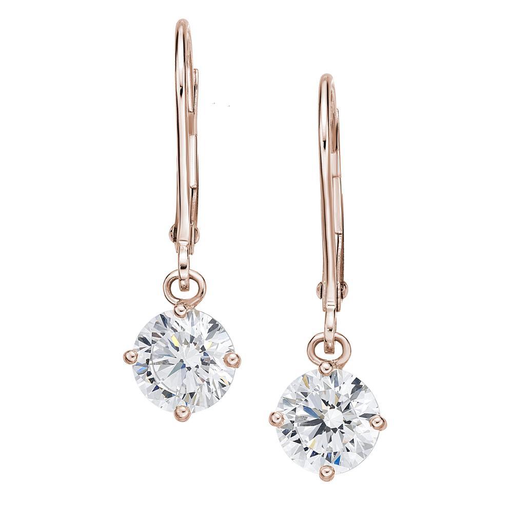 Round Brilliant drop earrings with 2 carats* of diamond simulants in 10 carat rose gold