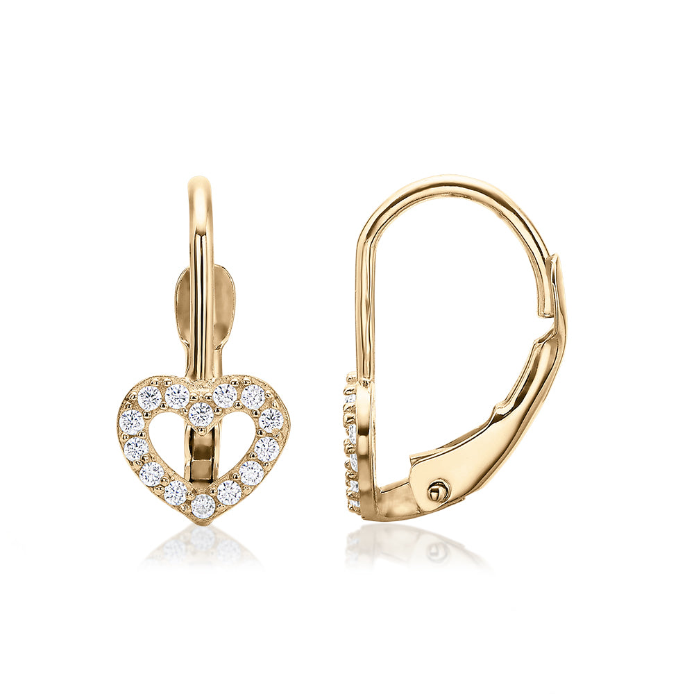 Round Brilliant drop earrings with diamond simulants in 10 carat yellow gold
