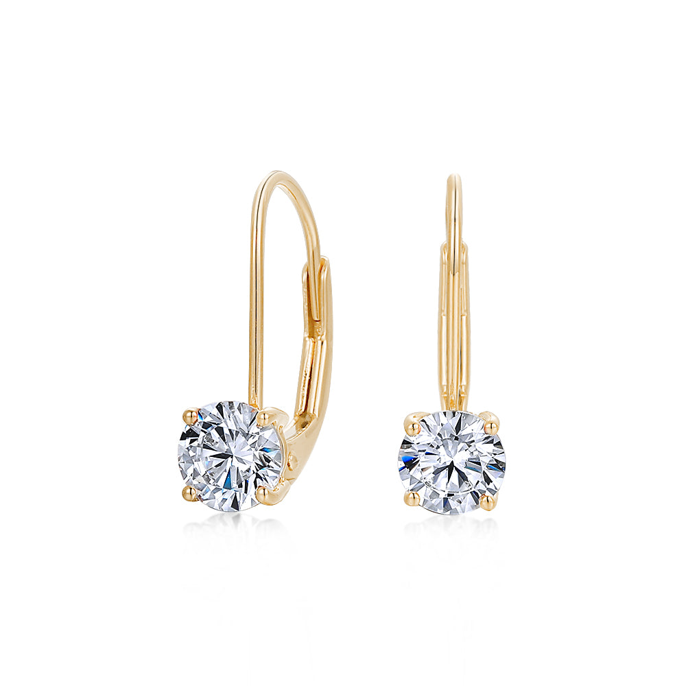 Round Brilliant drop earrings with 1 carat* of diamond simulants in 10 carat yellow gold