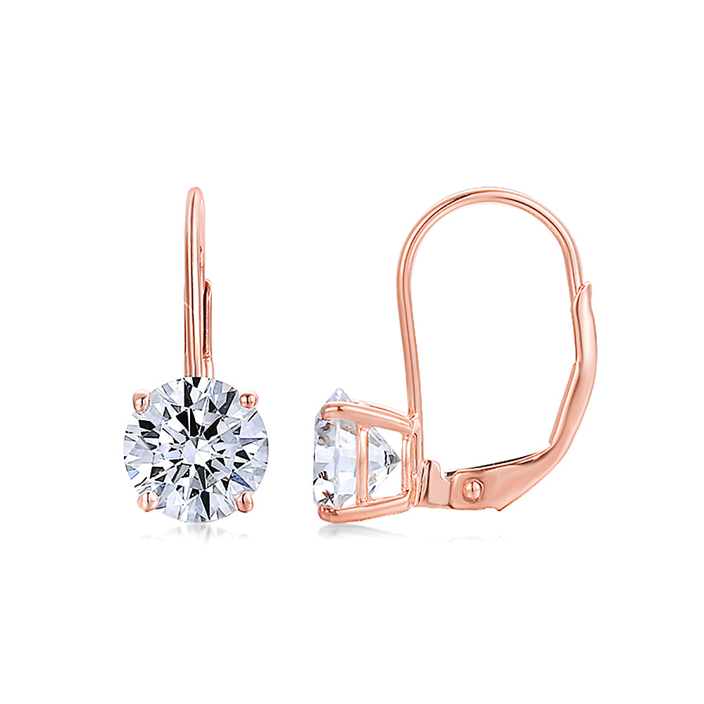 Round Brilliant drop earrings with 2 carats* of diamond simulants in 10 carat rose gold