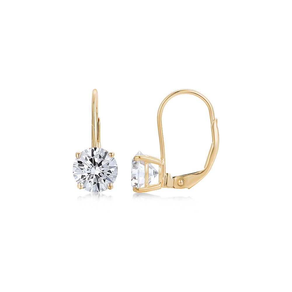 Round Brilliant drop earrings with 2 carats* of diamond simulants in 10 carat yellow gold