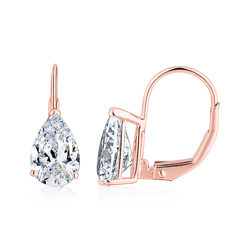 Pear drop earrings with 2 carats* of diamond simulants in 10 carat rose gold