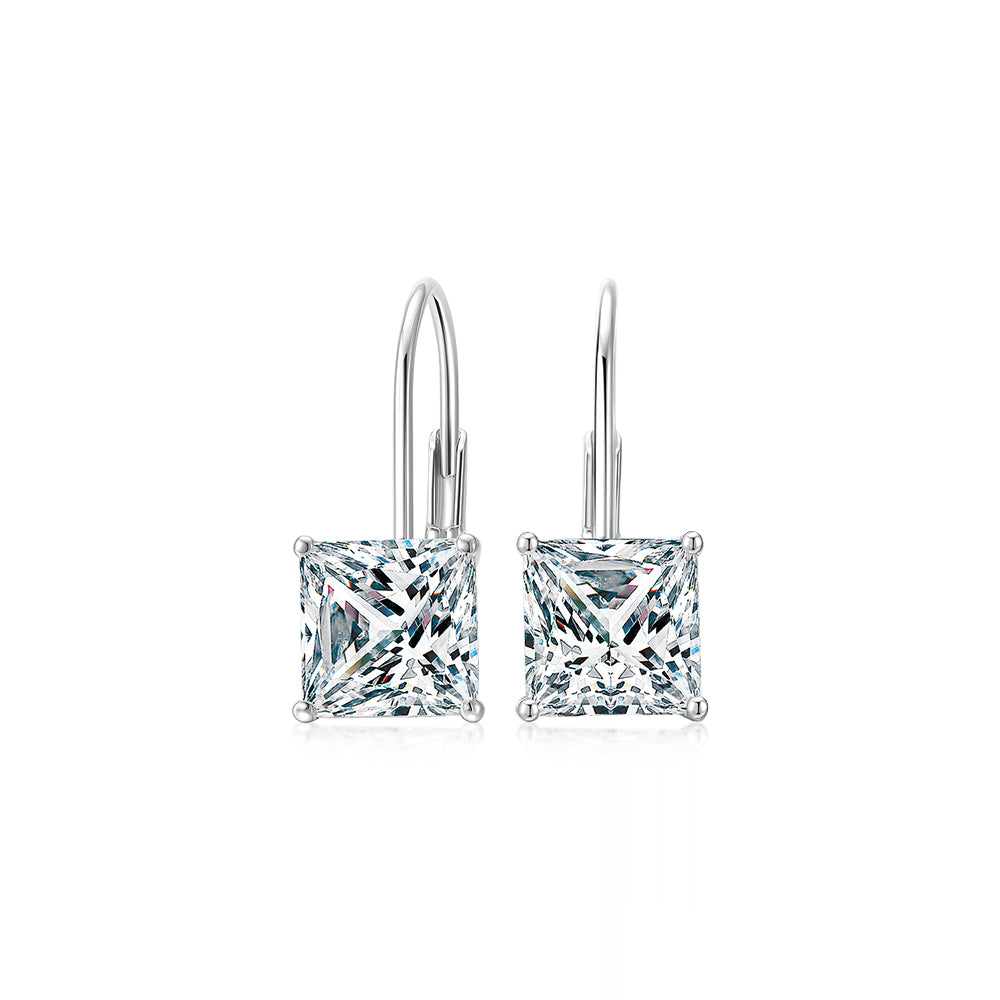 Princess Cut drop earrings with 2 carats* of diamond simulants in 10 carat white gold